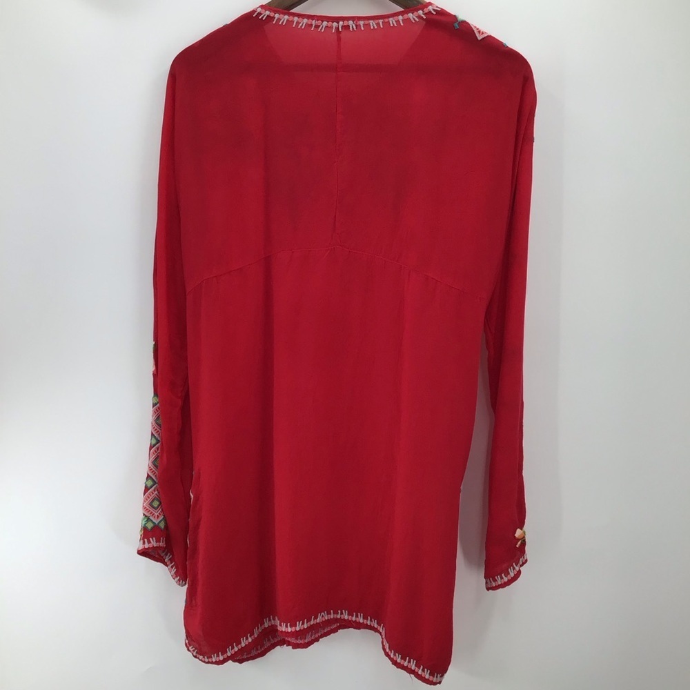 Johnny Was Vibrant Red Embroidered Long Sleeve Tunic - Picture 3 of 15